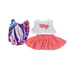 Vintage 90's Handmade 18" Doll Clothes Bathing Suit Summer Outfit retro hearts